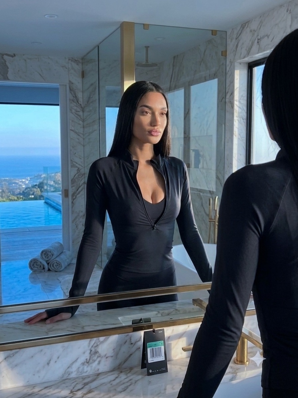 Nike x SKIMS Obsidian Shine Half Zip Long Sleeve Zip Top & Plunge Bra Set M - Picture 3 of 7